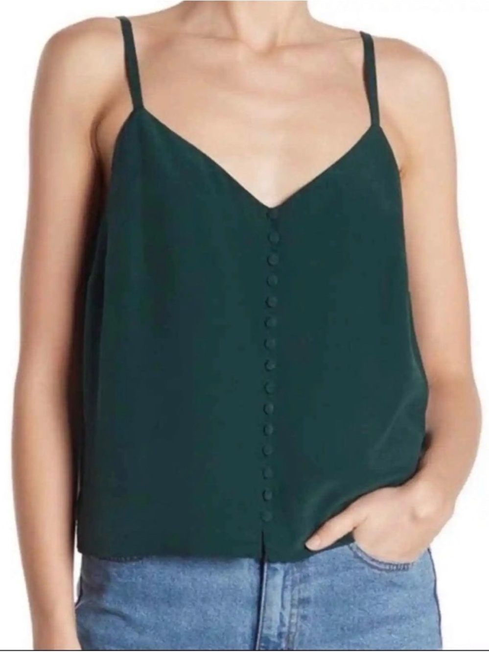 Madewell Silk Button-Down Cami in Green